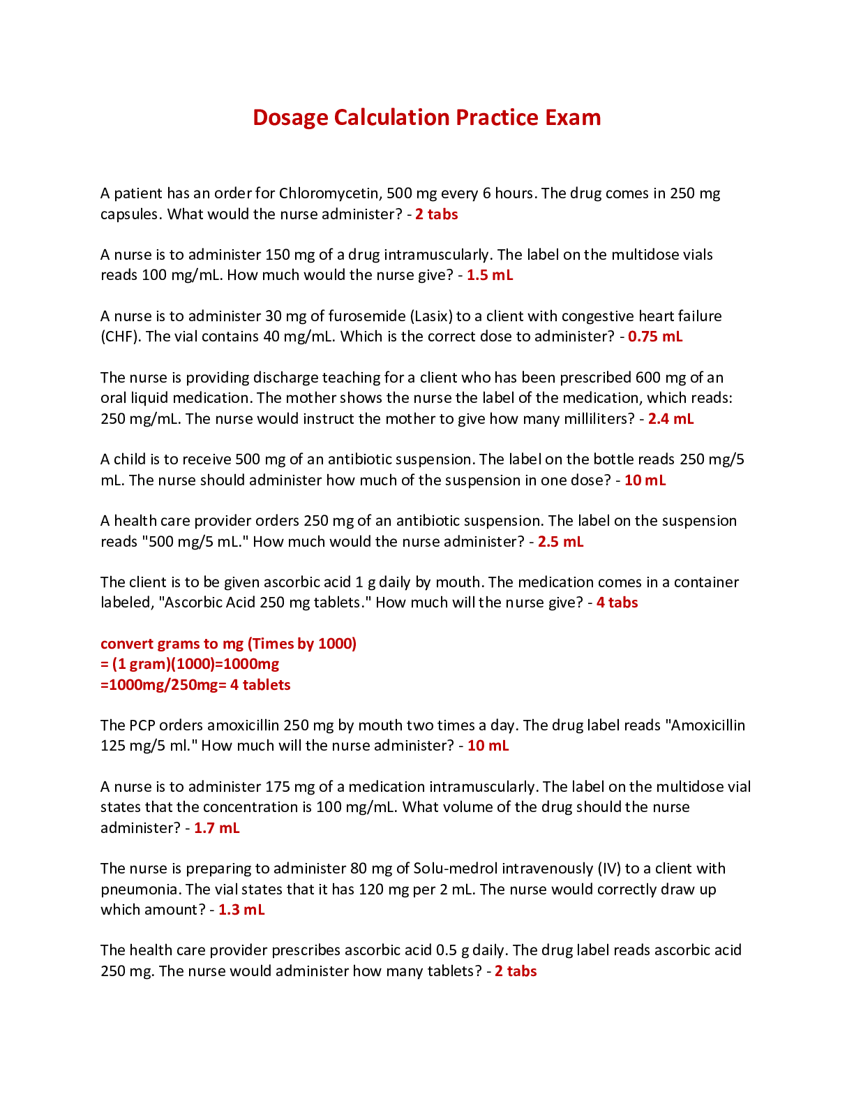 Preview of HESI Dosage Calculation Practice Exam
